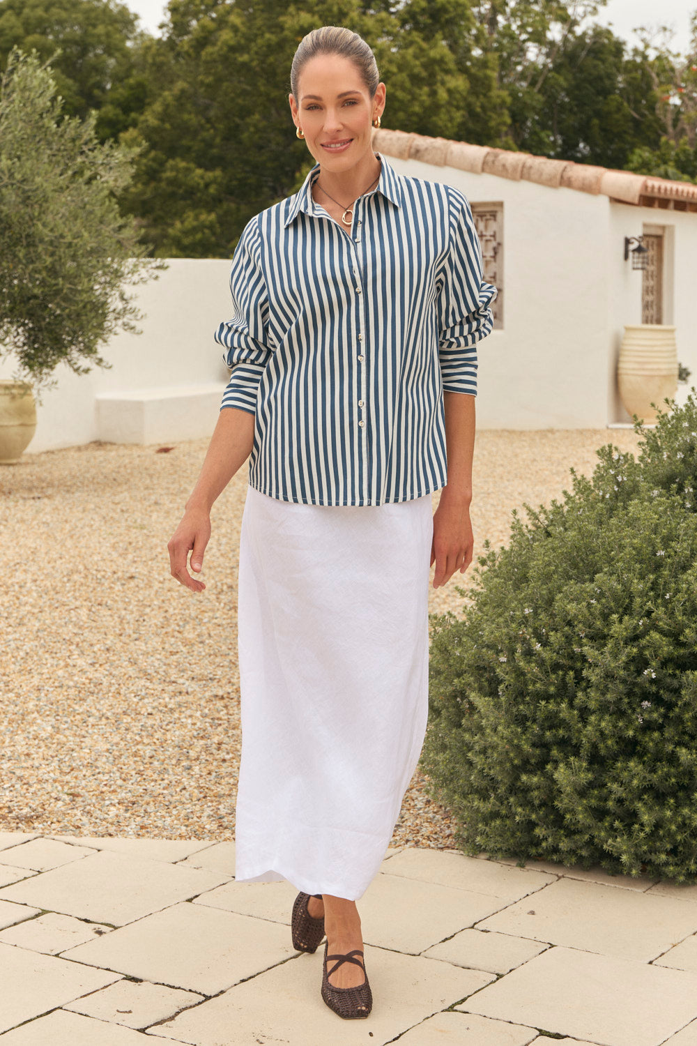 Boyfriend Shirt in Navy Stripe
