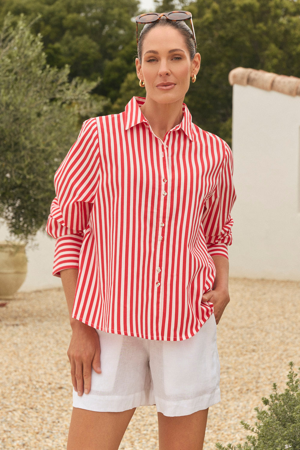 Boyfriend Shirt in Red Stripe