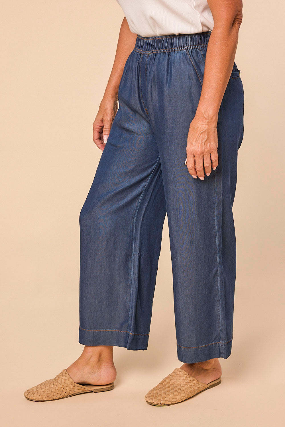 Breezy Petite Length Relaxed Tencel Pant in Mid Wash, Pant - Adrift Clothing