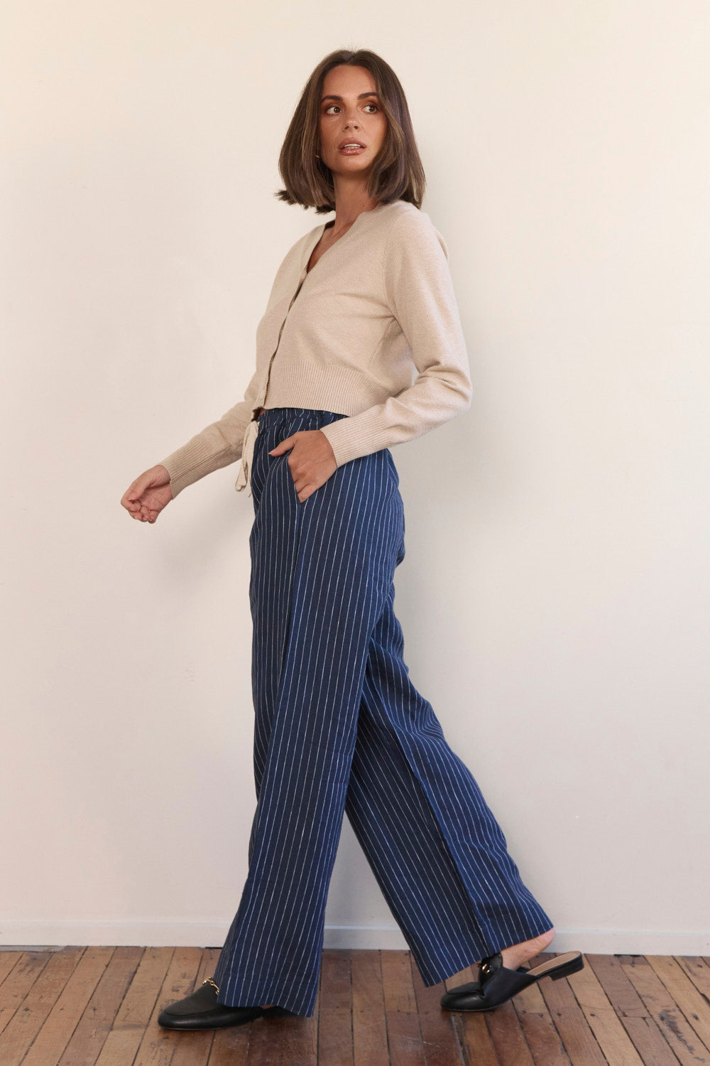 Breezy Relaxed Linen Pant in Pinstripe