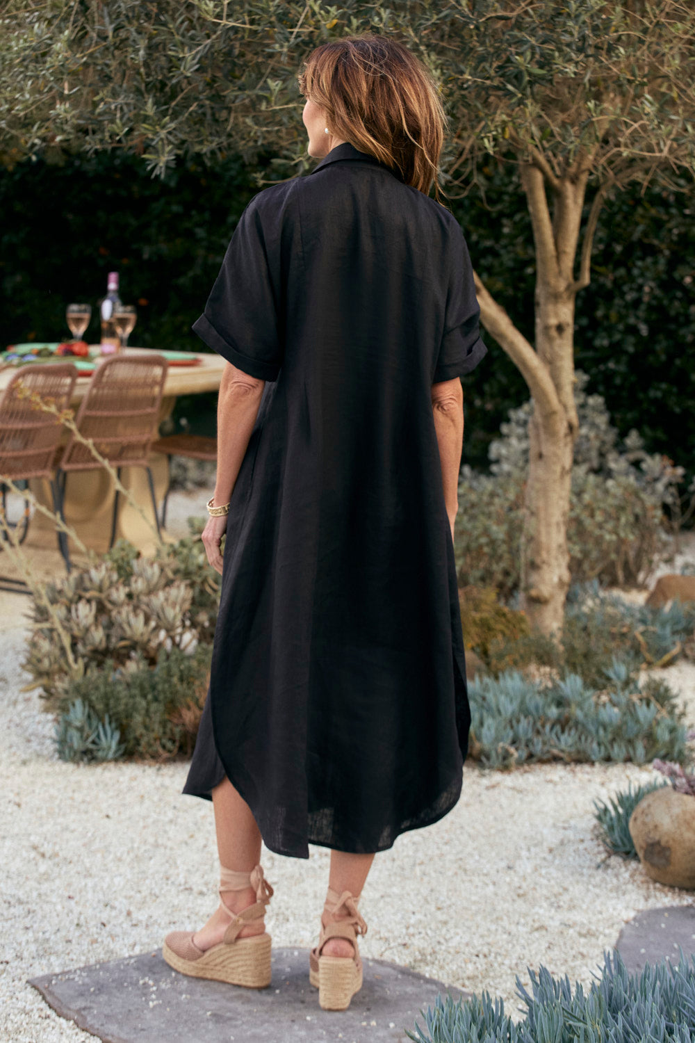 Bridget Linen Pleated Dress in Black
