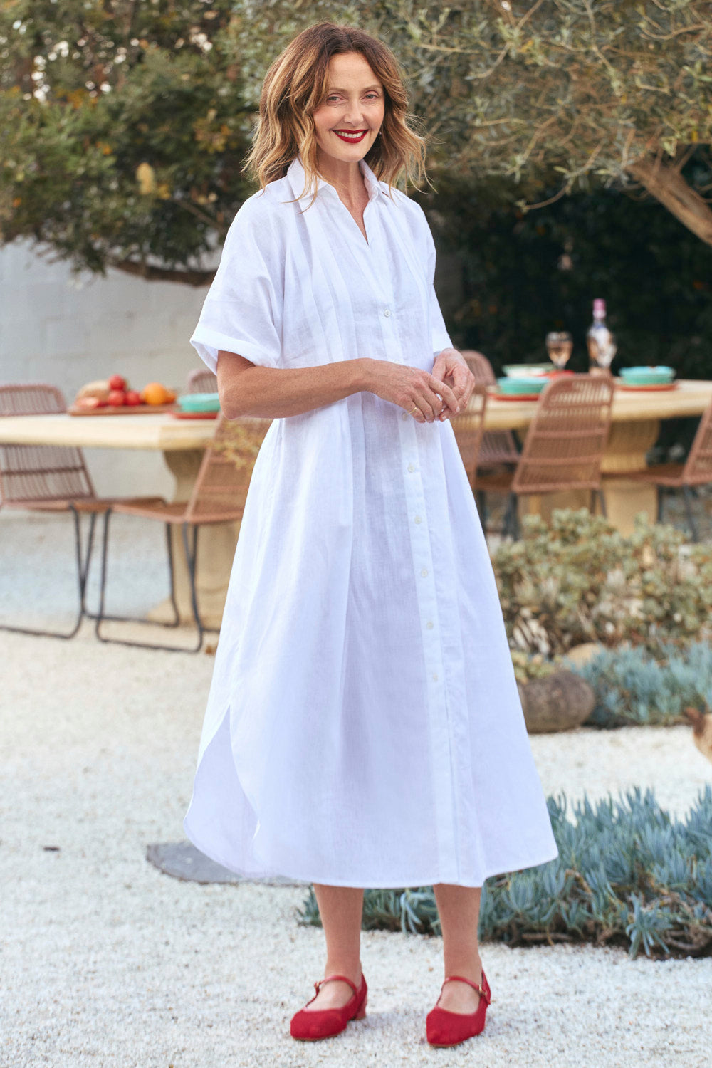 Bridget Linen Pleated Dress in White