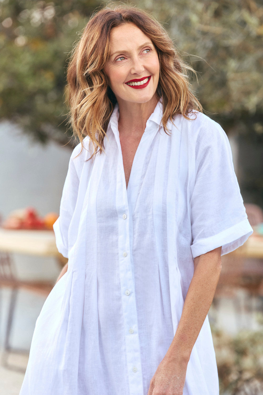 Bridget Linen Pleated Dress in White