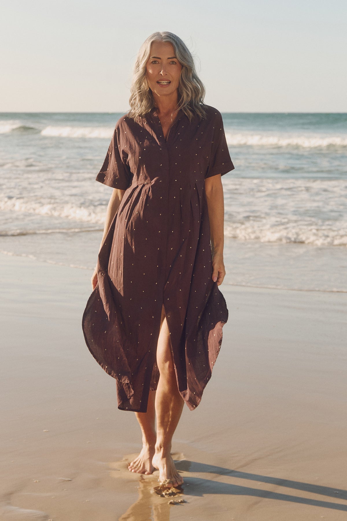 Bridget Pleated Dress in Chocolate Aurum