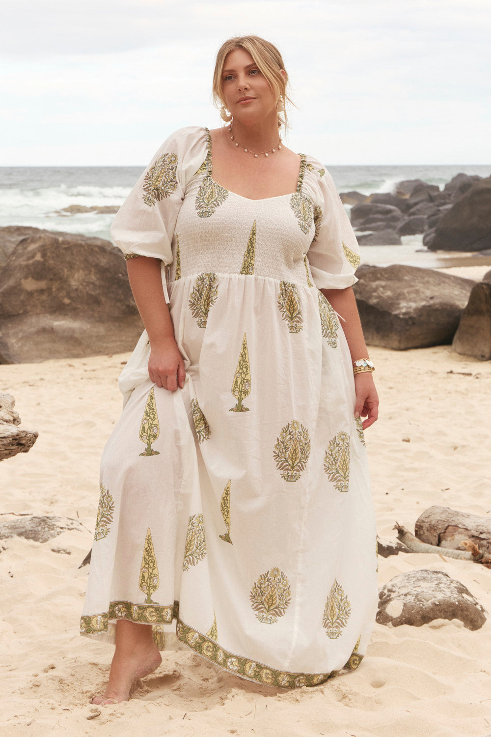 Annika Billow Sleeve Dress in Sagegrove