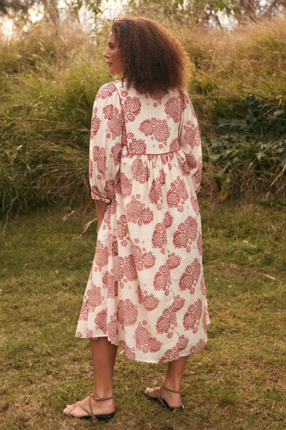 Cairo Billow Sleeve Dress in Moroccan Belle Coral