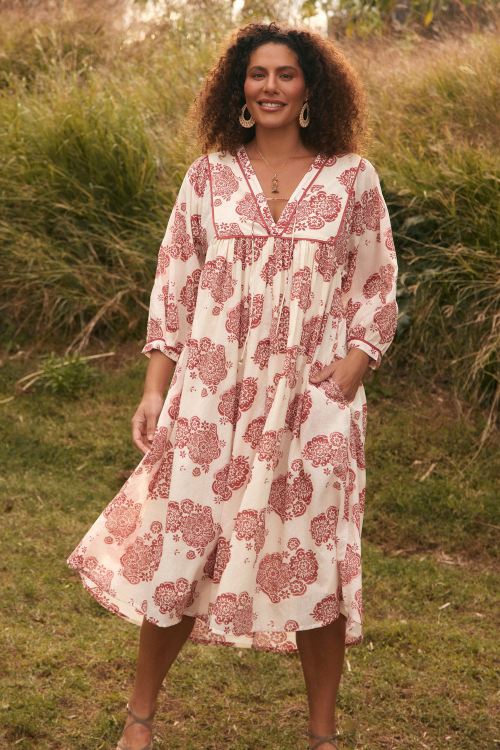 Cairo Billow Sleeve Dress in Moroccan Belle Coral