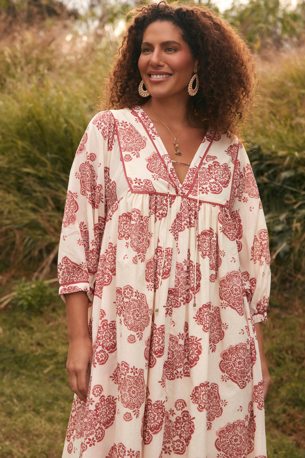 Cairo Billow Sleeve Dress in Moroccan Belle Coral