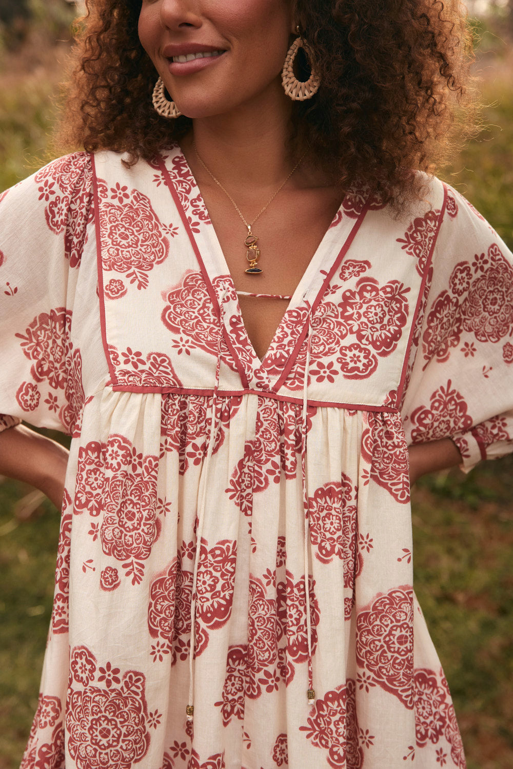 Cairo Billow Sleeve Dress in Moroccan Belle Coral