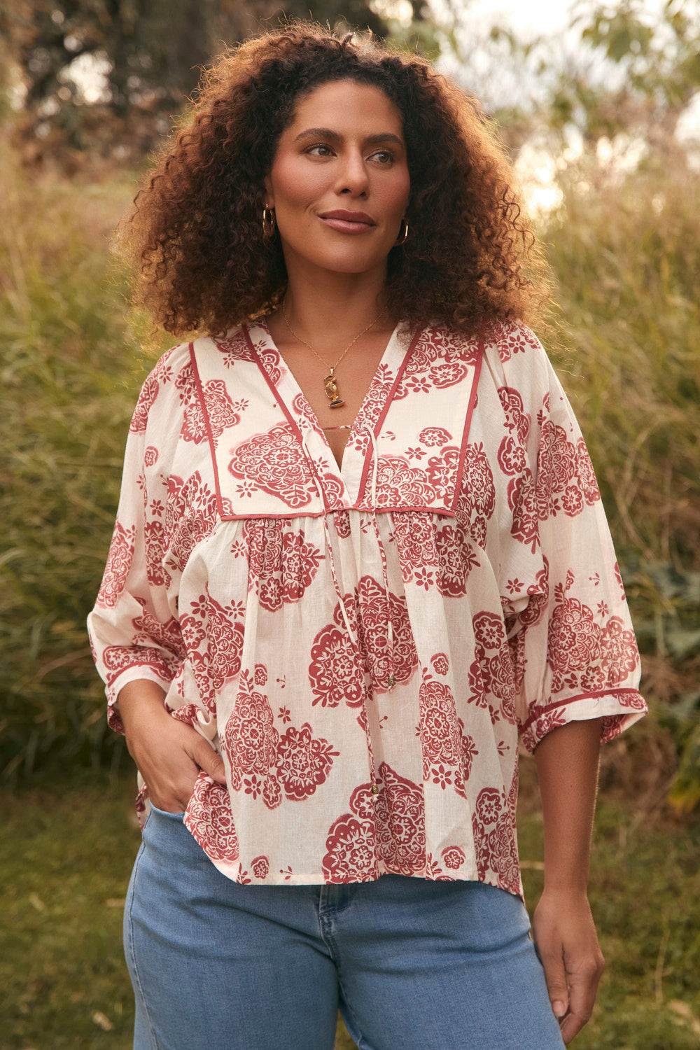 Cairo Boho Blouse in Moroccan Belle Coral