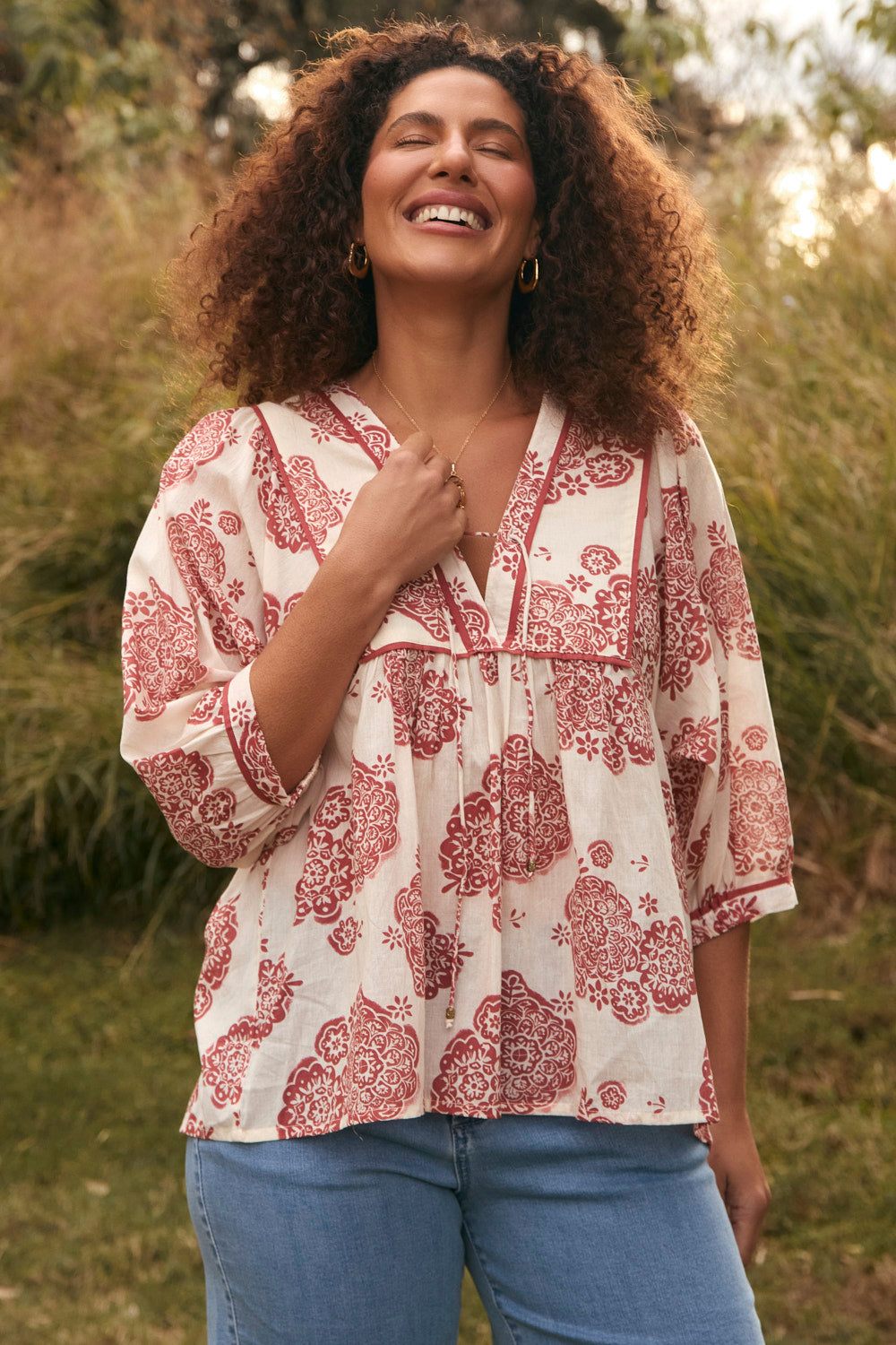 Cairo Boho Blouse in Moroccan Belle Coral