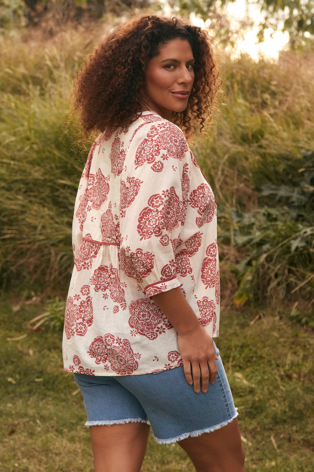 Cairo Boho Blouse in Moroccan Belle Coral