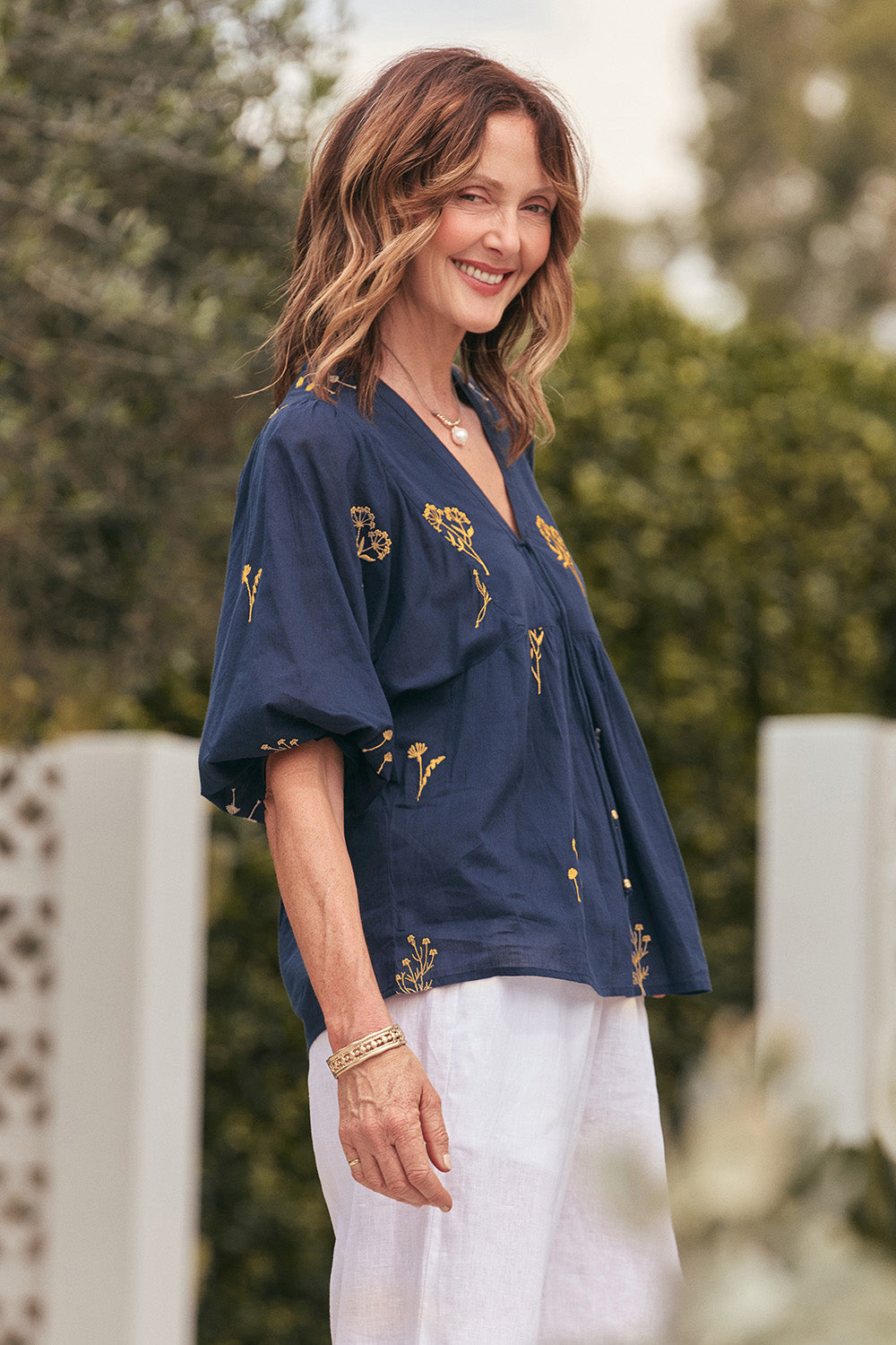 Cairo Boho Blouse in Navy Botanica