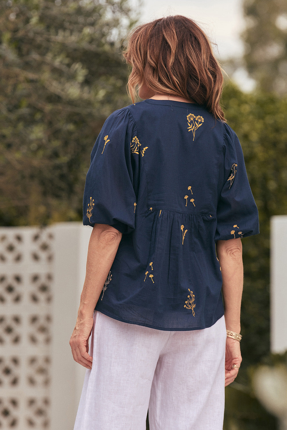 Cairo Boho Blouse in Navy Botanica