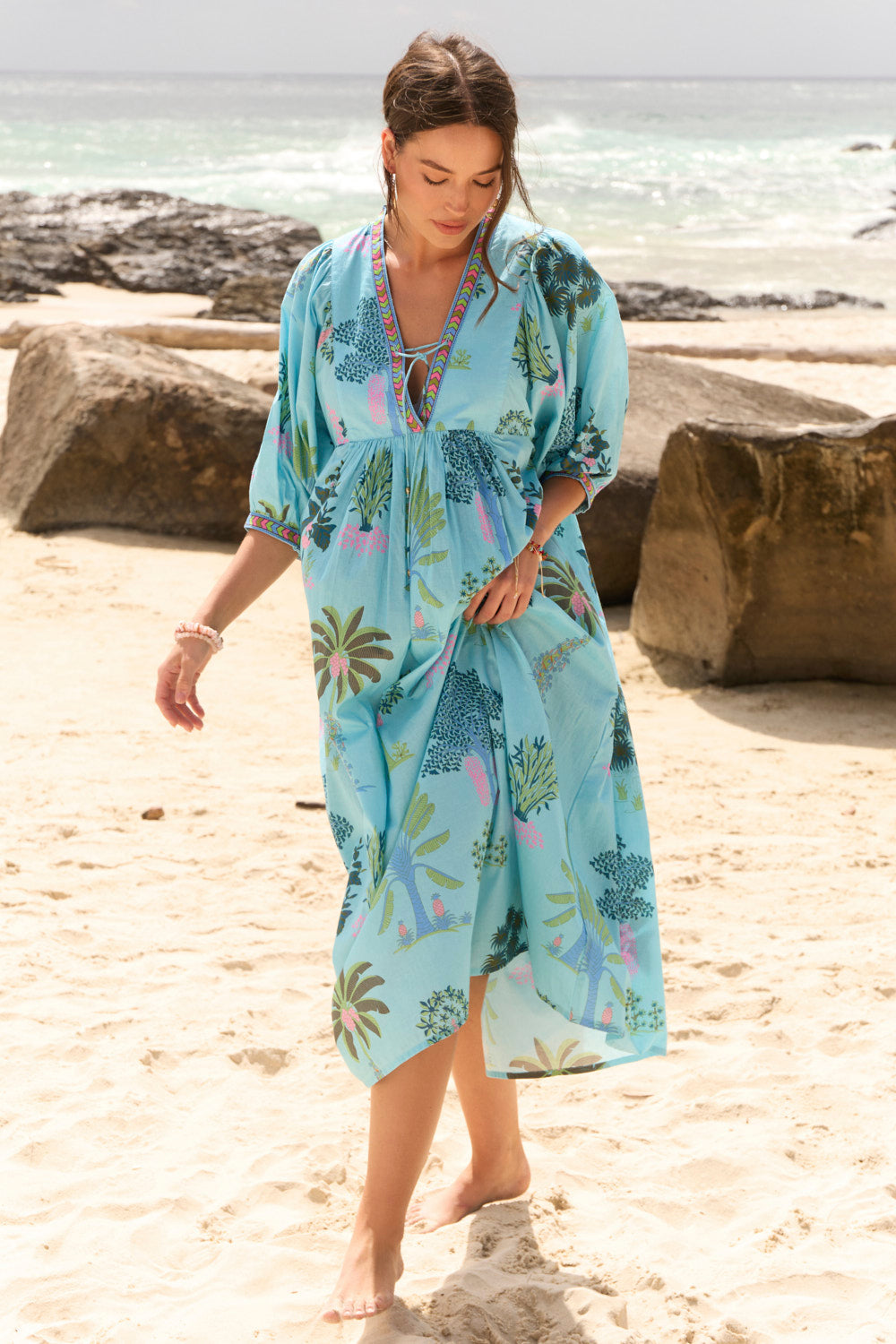 Cairo Boho Midi Dress in Blue Oasis