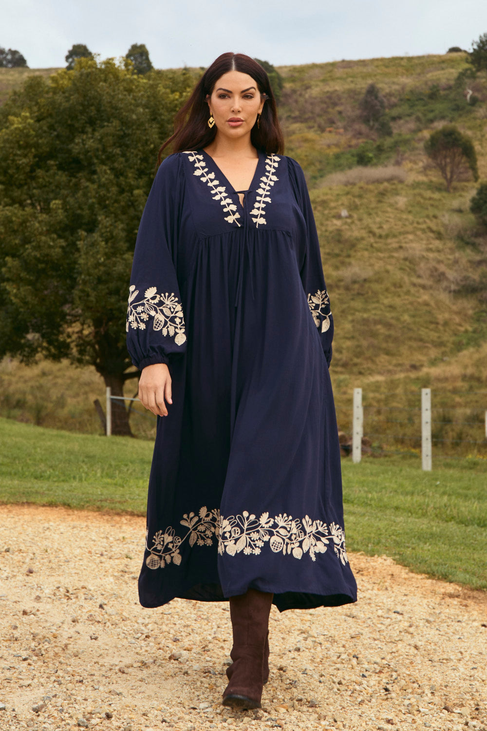 Cairo Embroidered Maxi Dress in Midnight Pearl
