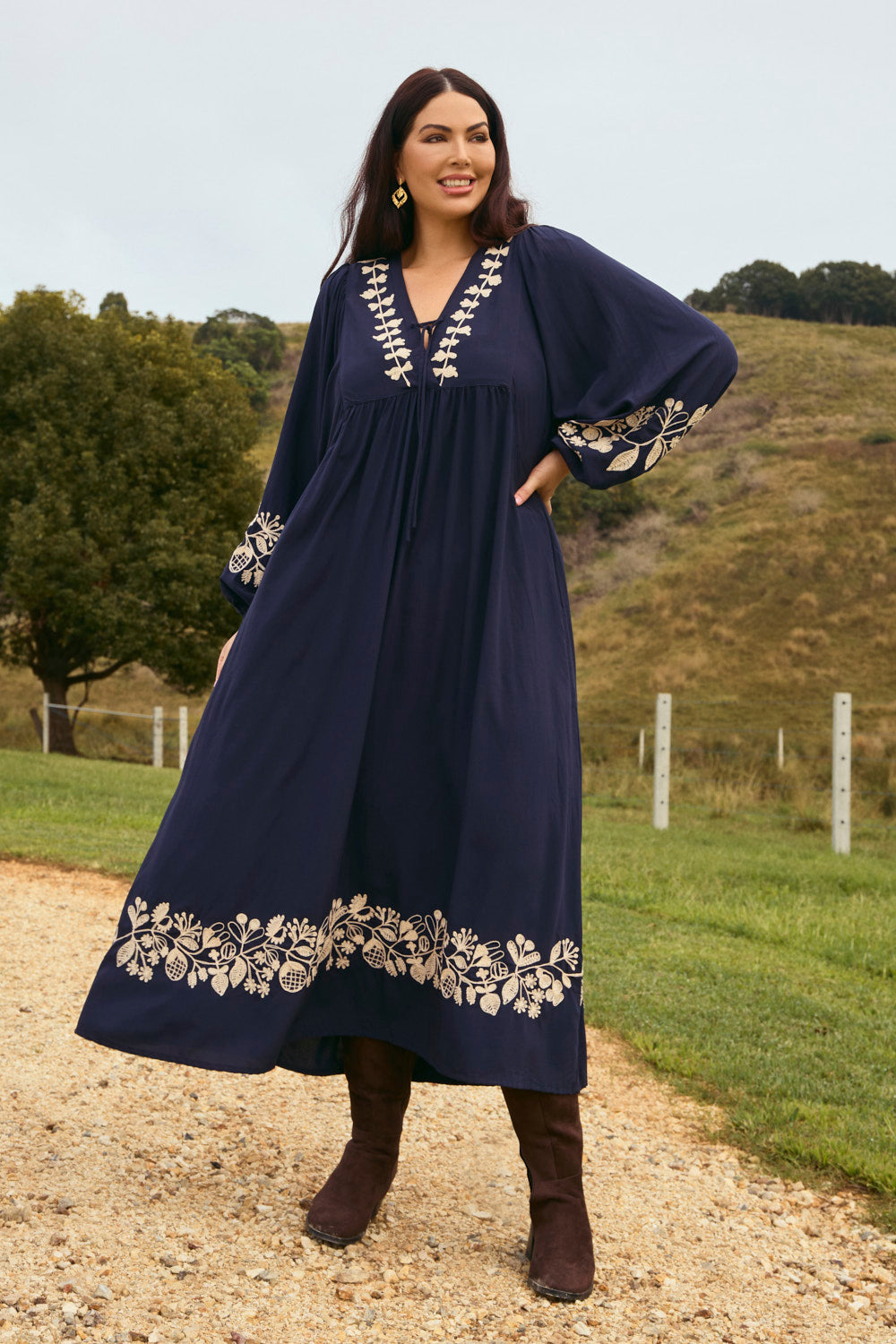 Cairo Embroidered Maxi Dress in Midnight Pearl