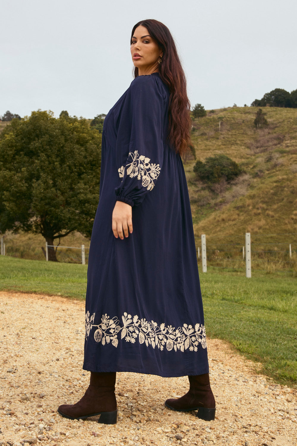 Cairo Embroidered Maxi Dress in Midnight Pearl