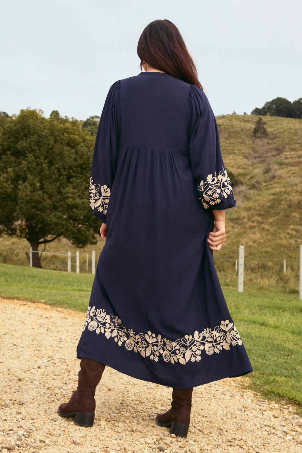 Cairo Embroidered Maxi Dress in Midnight Pearl