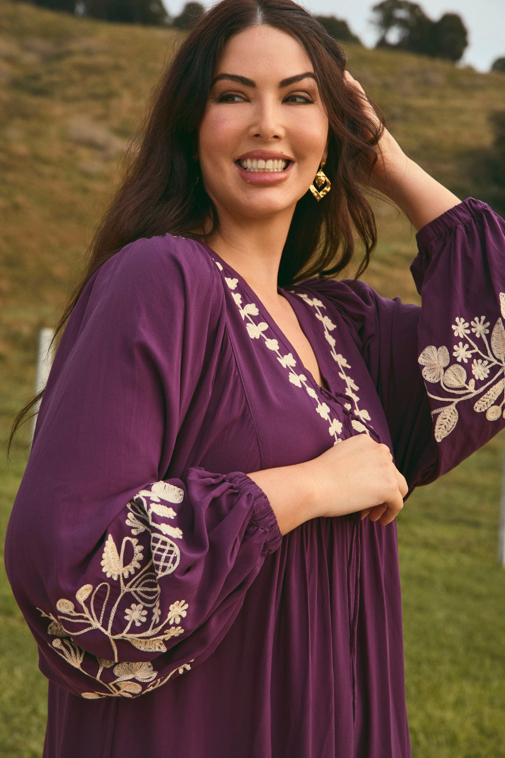 Cairo Embroidered Maxi Dress in Moonlit Charm