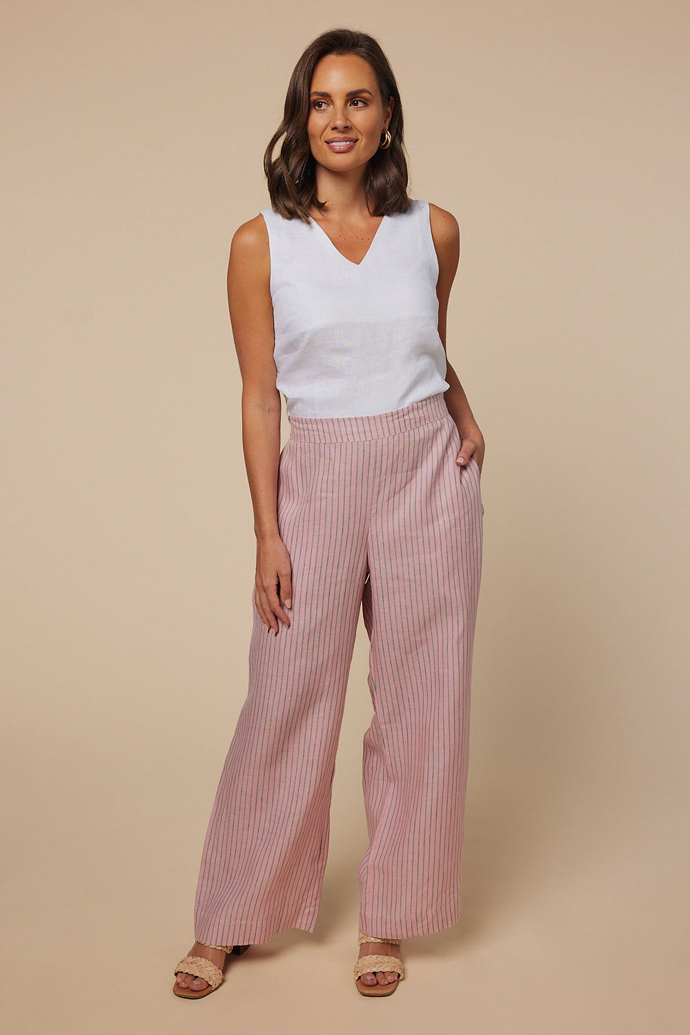Camille Linen Wide Leg Pants in Beverly Hills