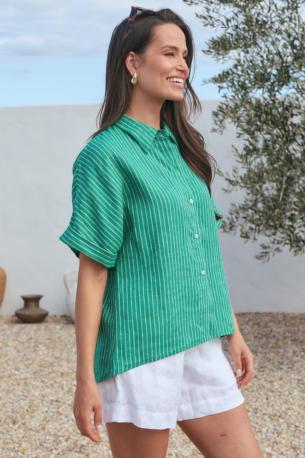 Carmen Linen Shirt in Emerald City