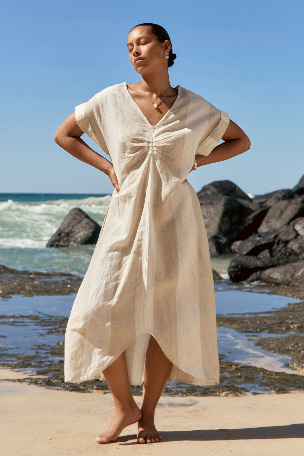 Celeste Linen Dress in Sable Stripe