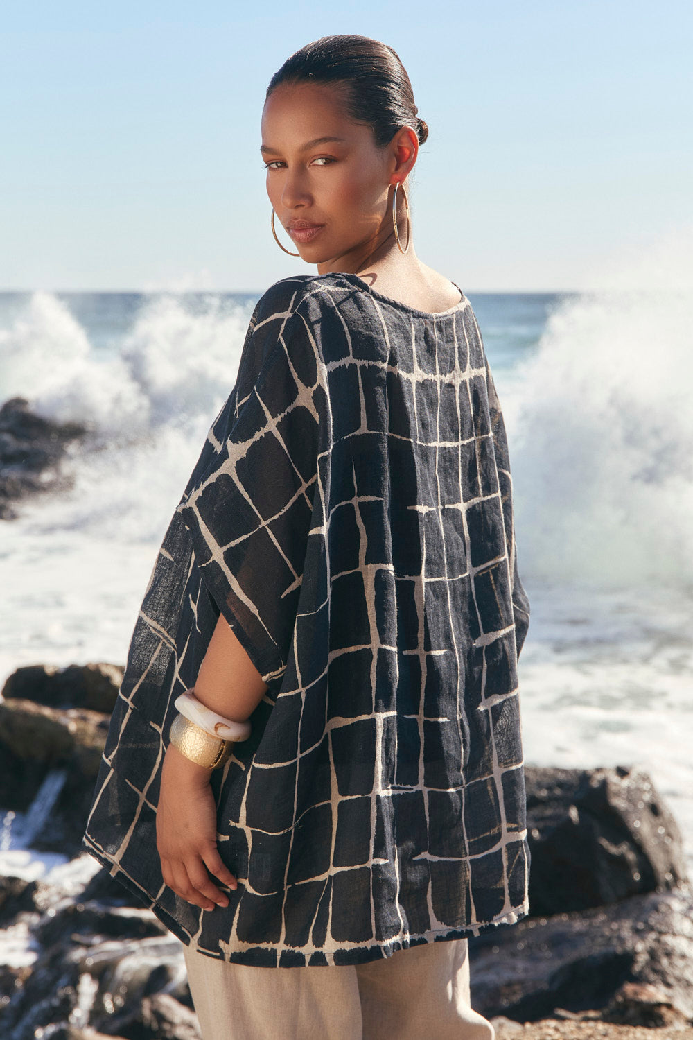 Cherry Linen Oversized Top in Woven Echo