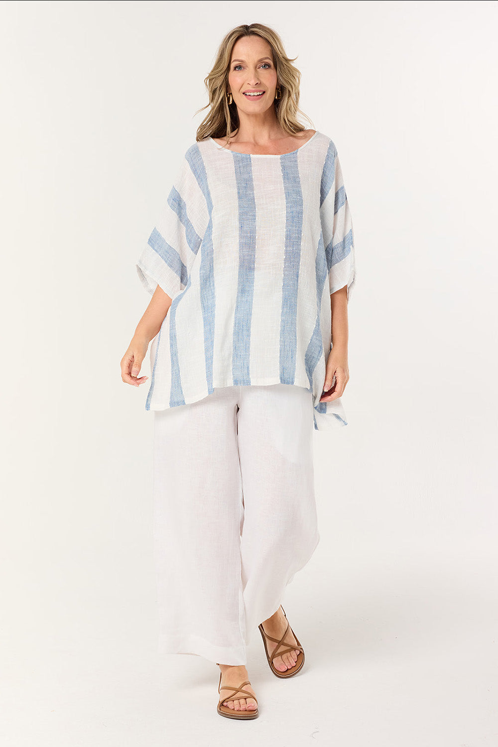 Cherry Oversized Top in Blue Stripe