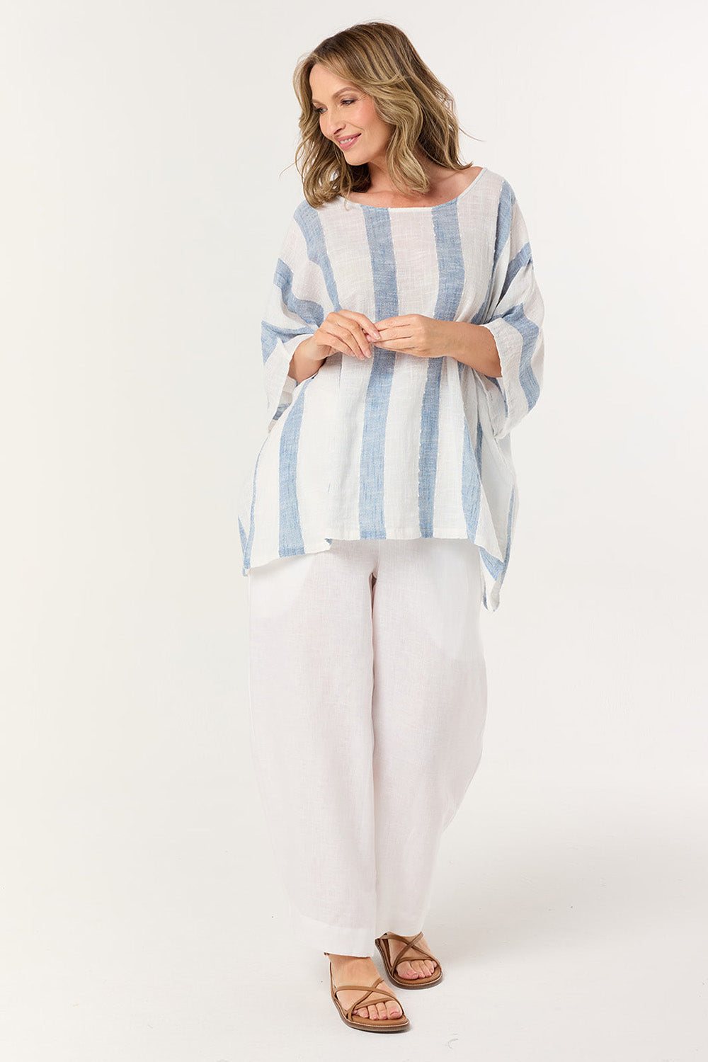 Cherry Oversized Top in Blue Stripe