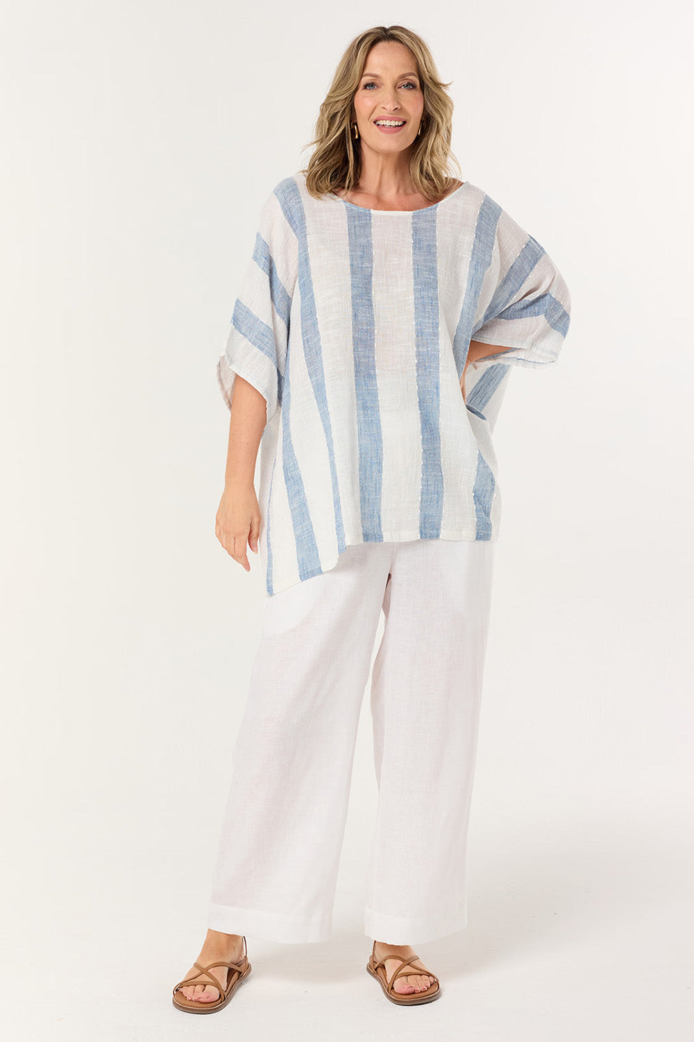 Cherry Oversized Top in Blue Stripe