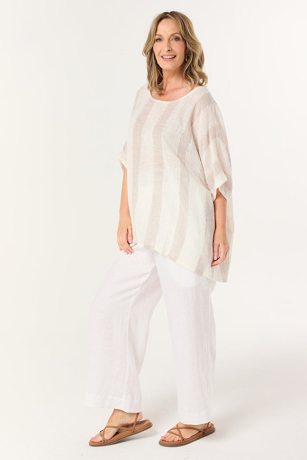Cherry Oversized Top in Natural Stripe