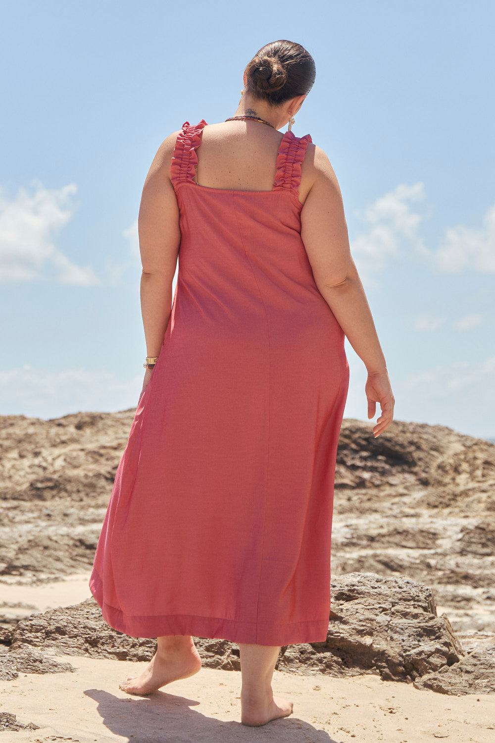 Claire Frill Sun Dress in Coral