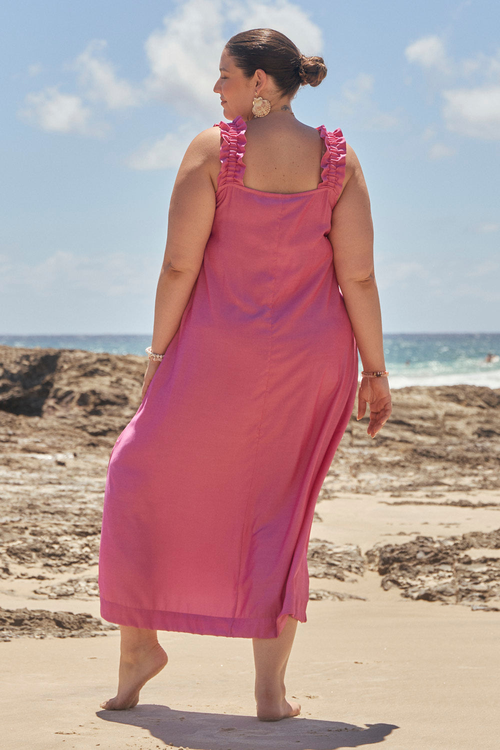 Claire Frill Sun Dress in Flamingo