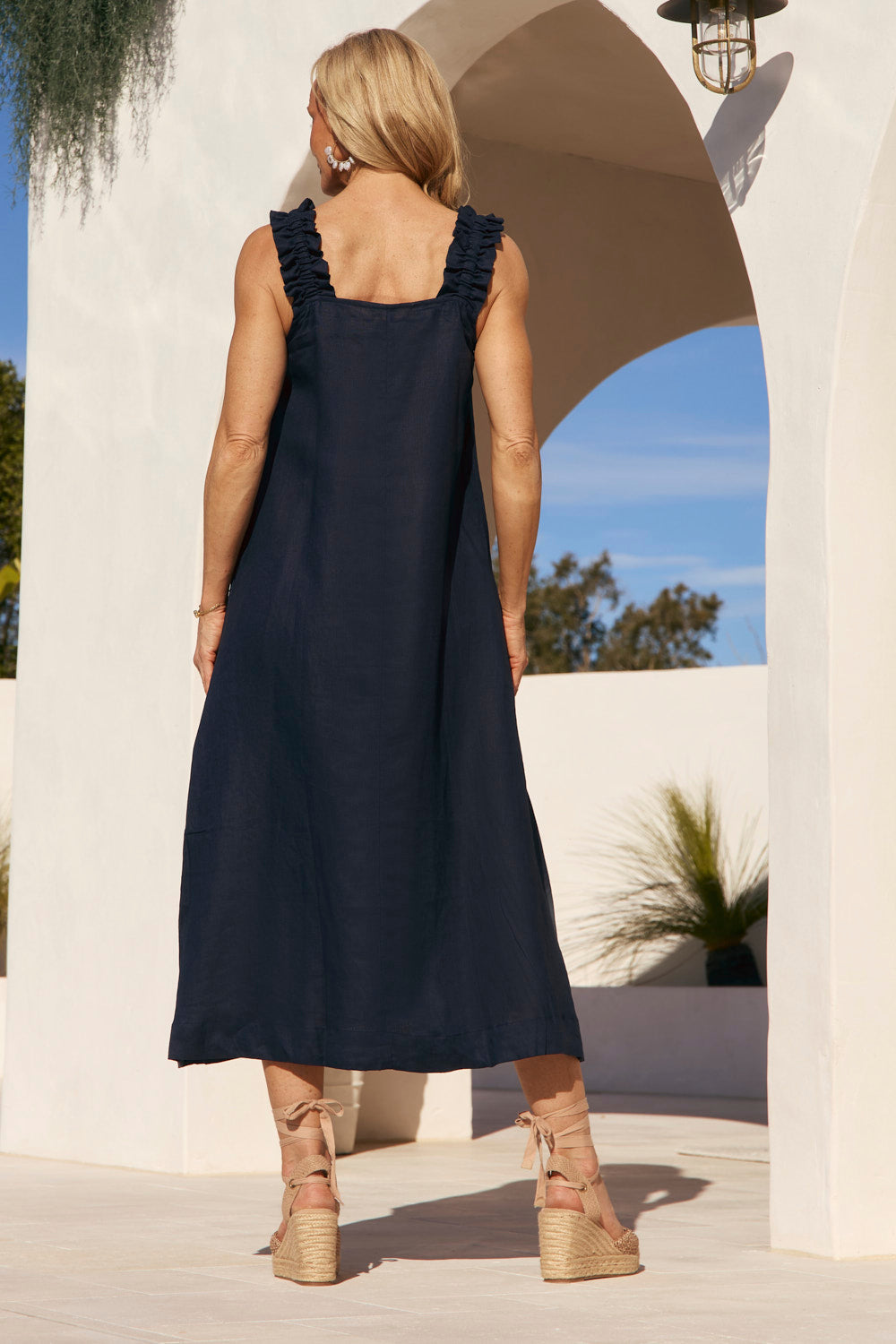 Claire Maxi Linen Dress in Navy