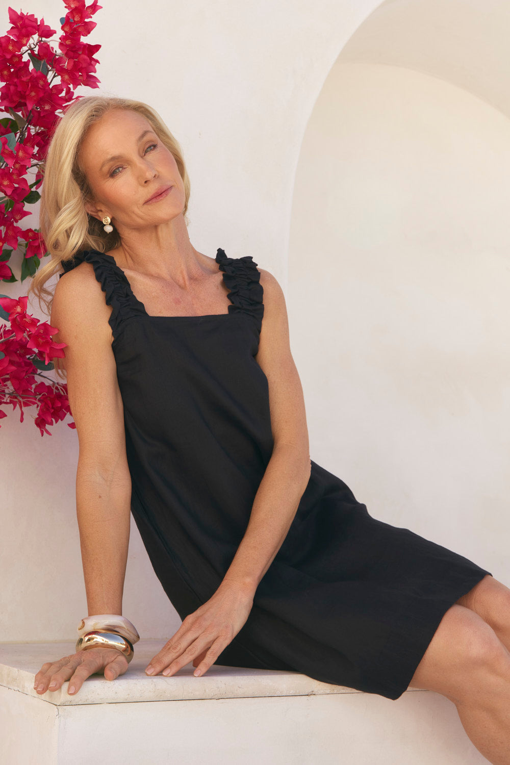 Claire Short Linen Dress in Black, Short Dress - Adrift Clothing