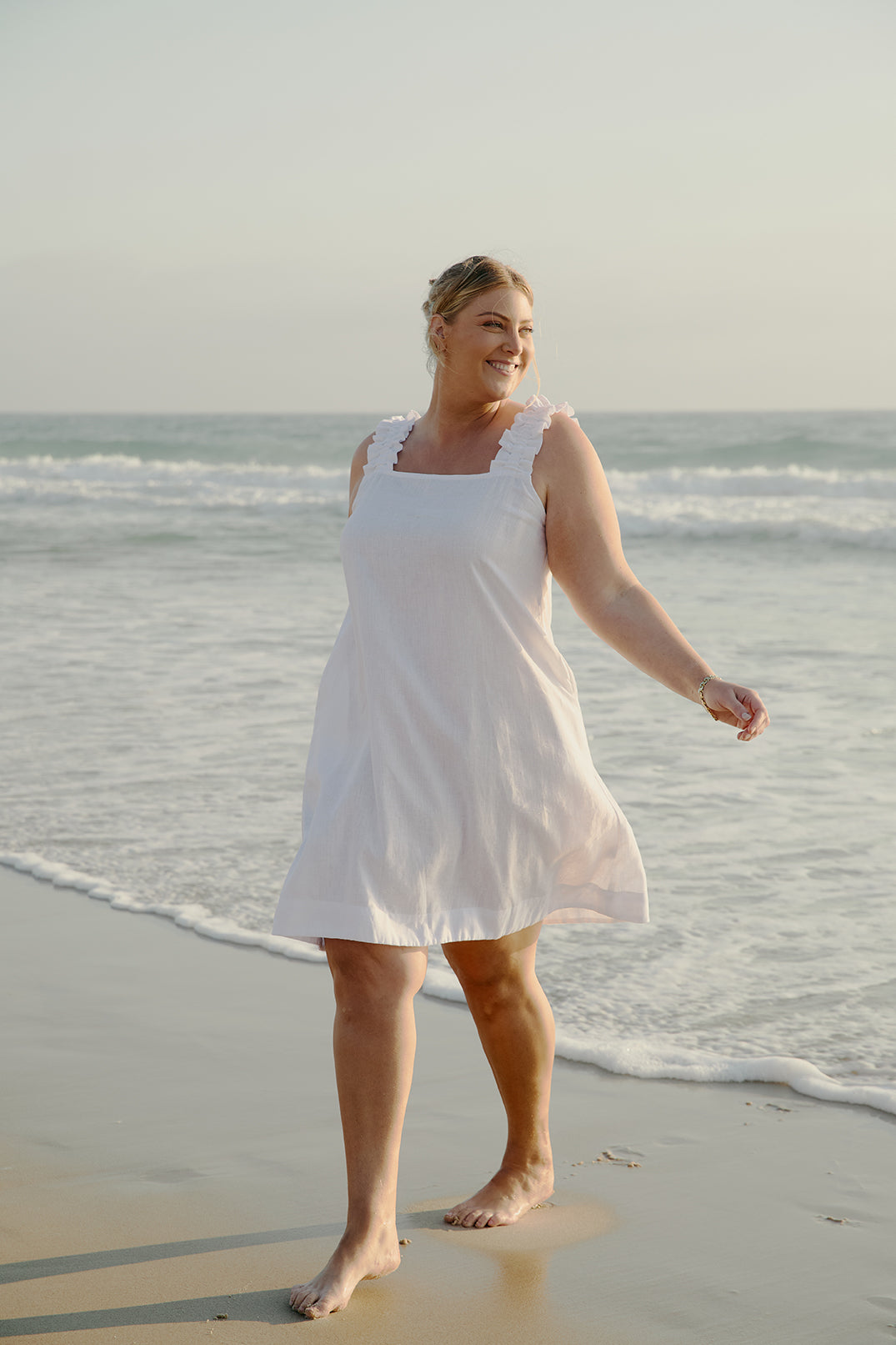 Claire Short Linen Dress in White, Short Dress - Adrift Clothing