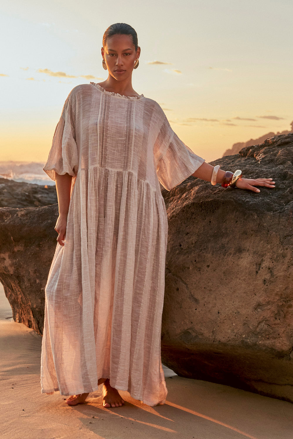 Coco Billow Dress in Natural Stripe