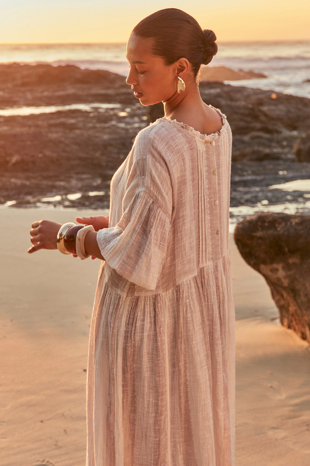 Coco Billow Dress in Natural Stripe