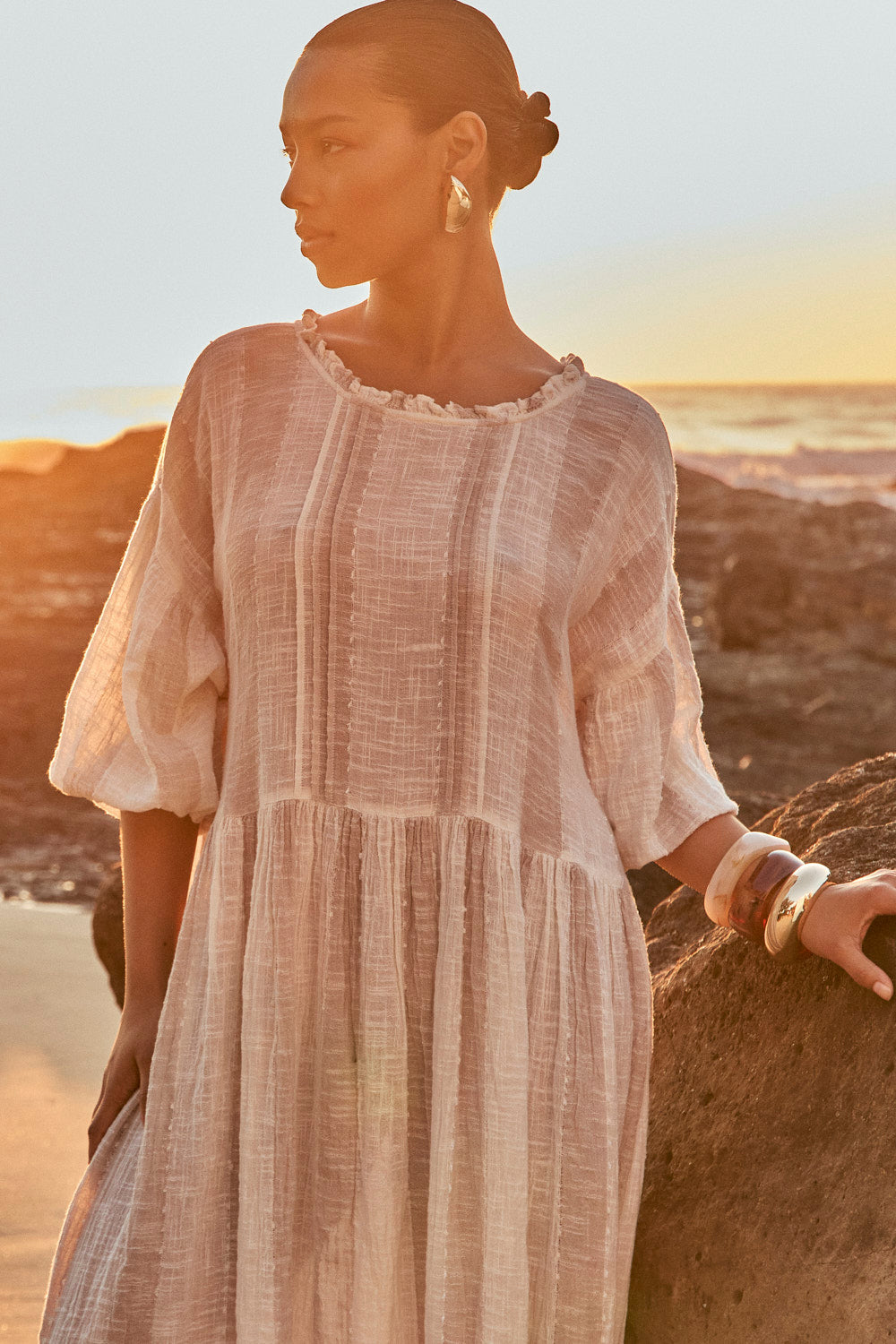 Coco Billow Dress in Natural Stripe