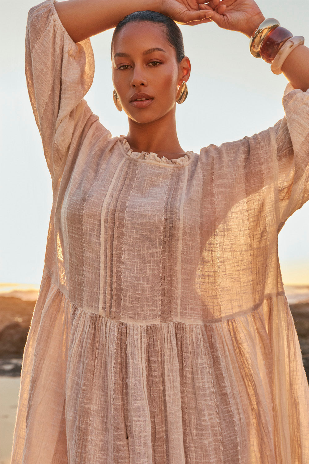Coco Billow Dress in Natural Stripe