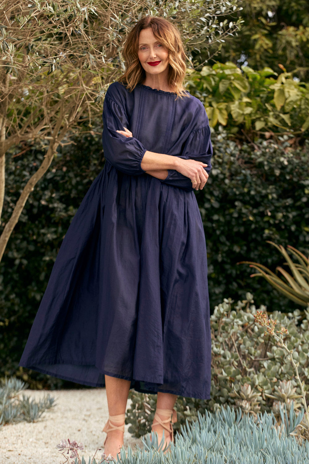 Coco Cotton Silk Dress in Navy
