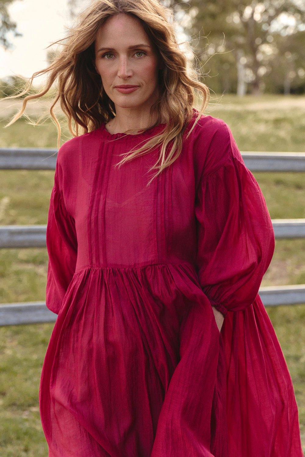 Coco Cotton Silk Dress in Scarlet