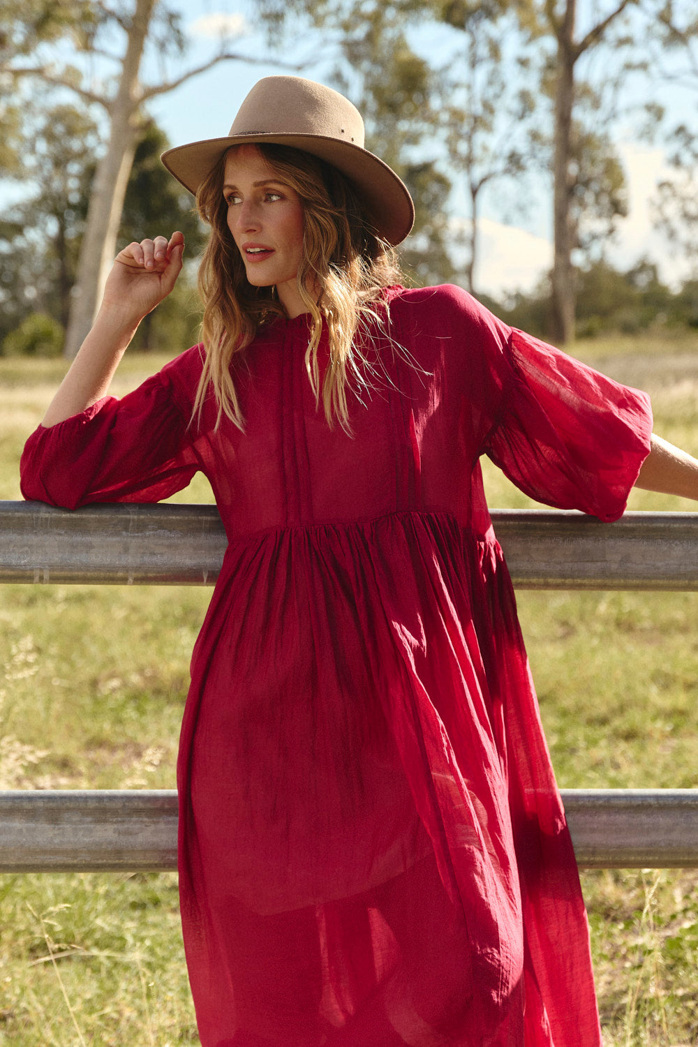 Coco Cotton Silk Dress in Scarlet