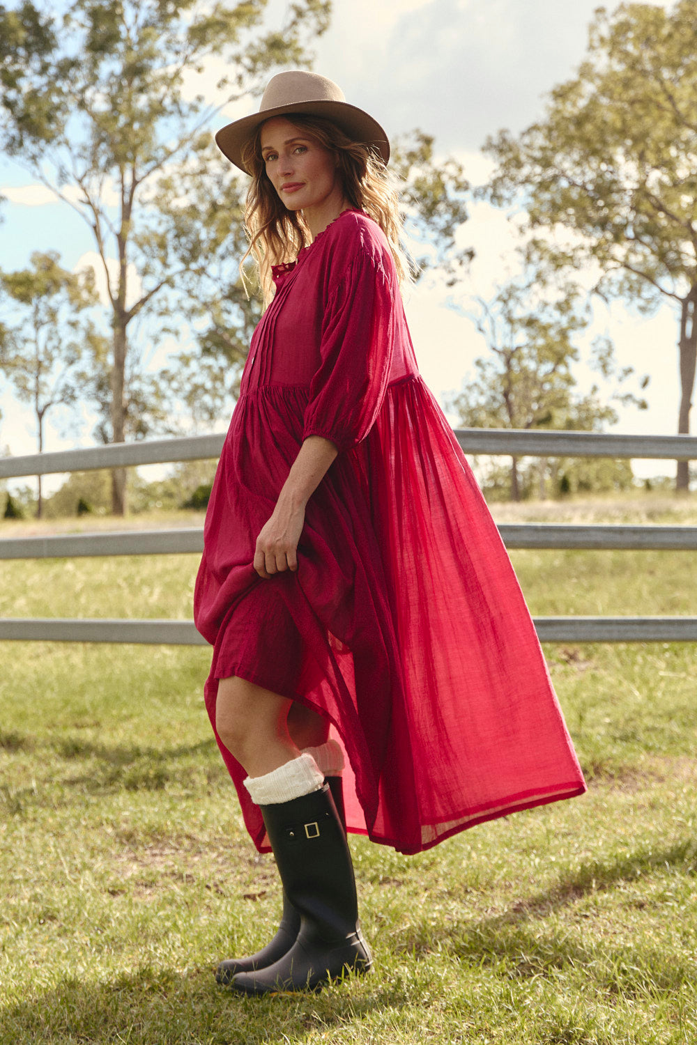 Coco Cotton Silk Dress in Scarlet
