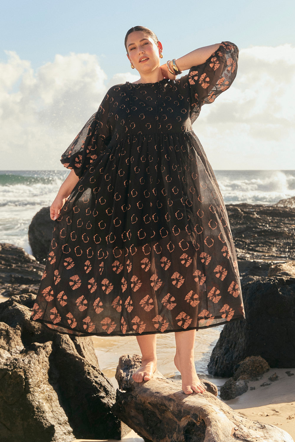 Coco Cotton Silk Dress in Stormflower