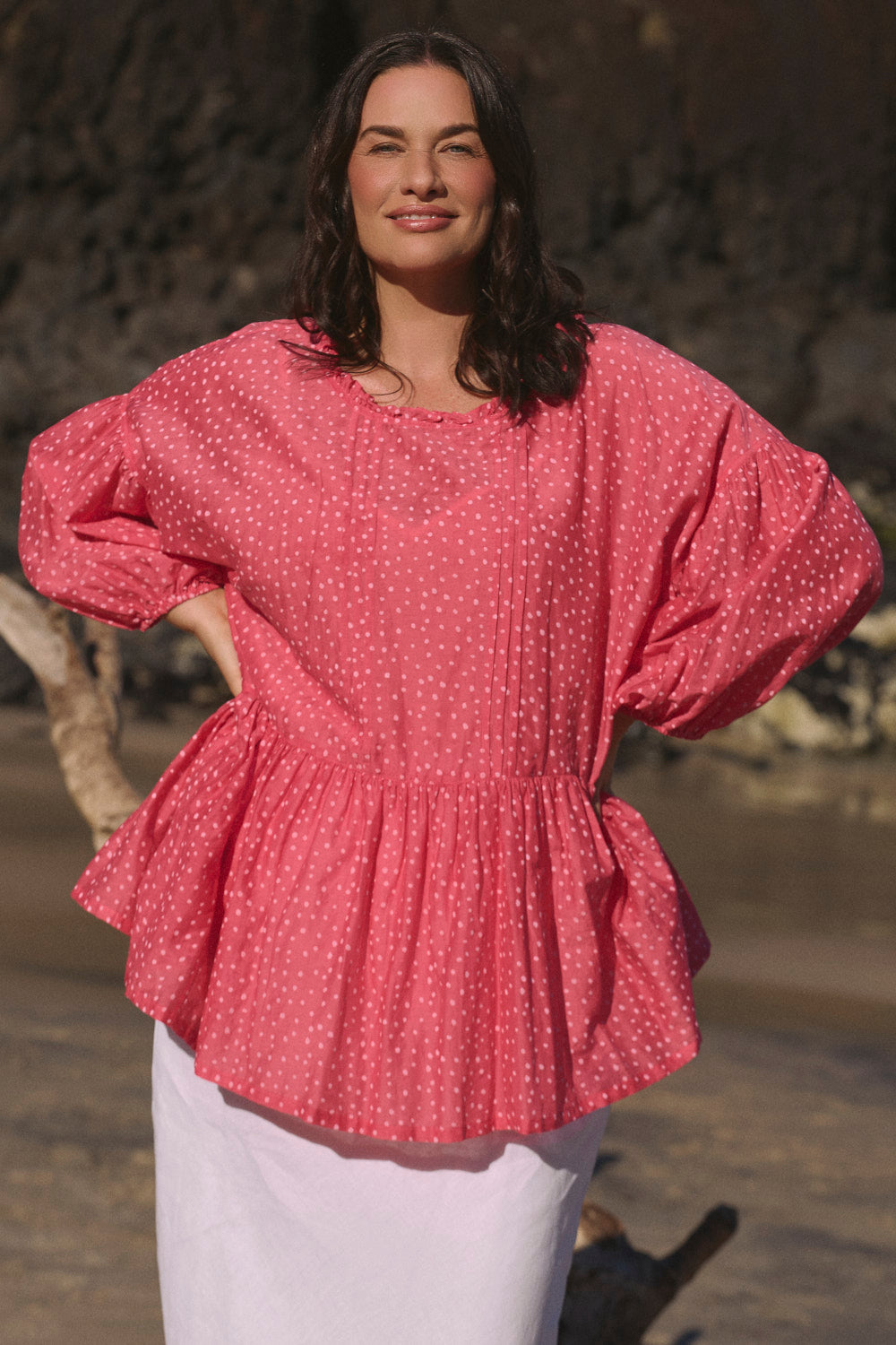 Coco Reversible Cotton Silk Blouse in Dottie