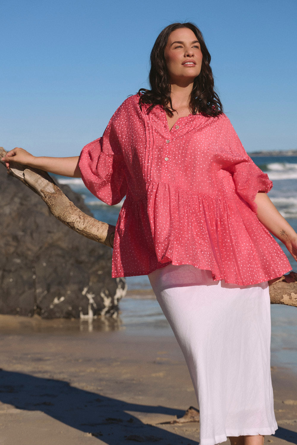 Coco Reversible Cotton Silk Blouse in Dottie