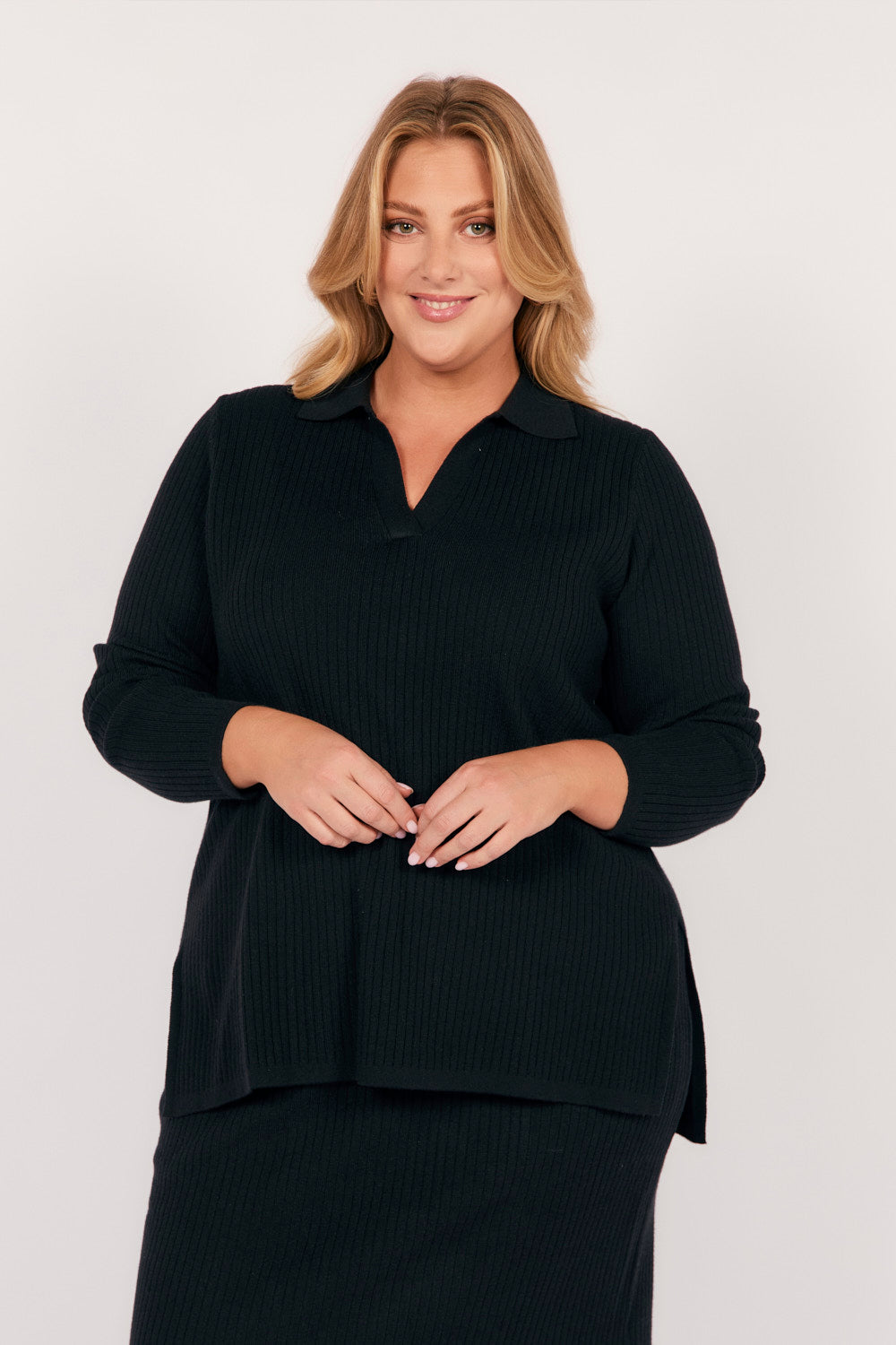 Collared Knitted Top in Black