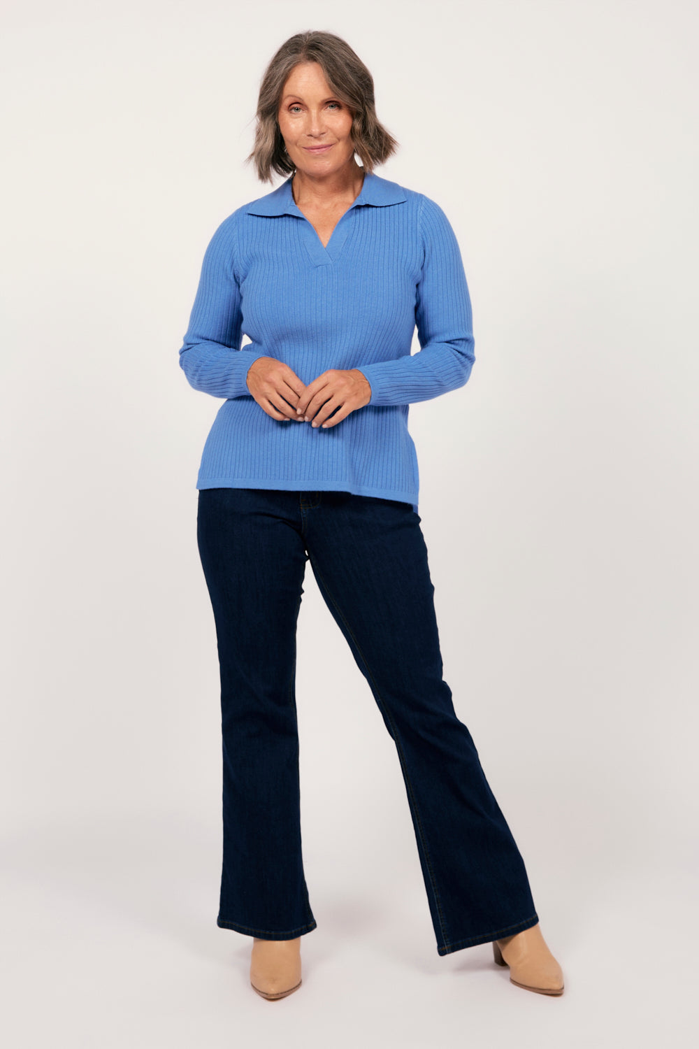 Collared Knitted Top in Blue